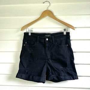 Judy Blue Black High Waisted Distressed Roll Tab Denim Shorts Size XL